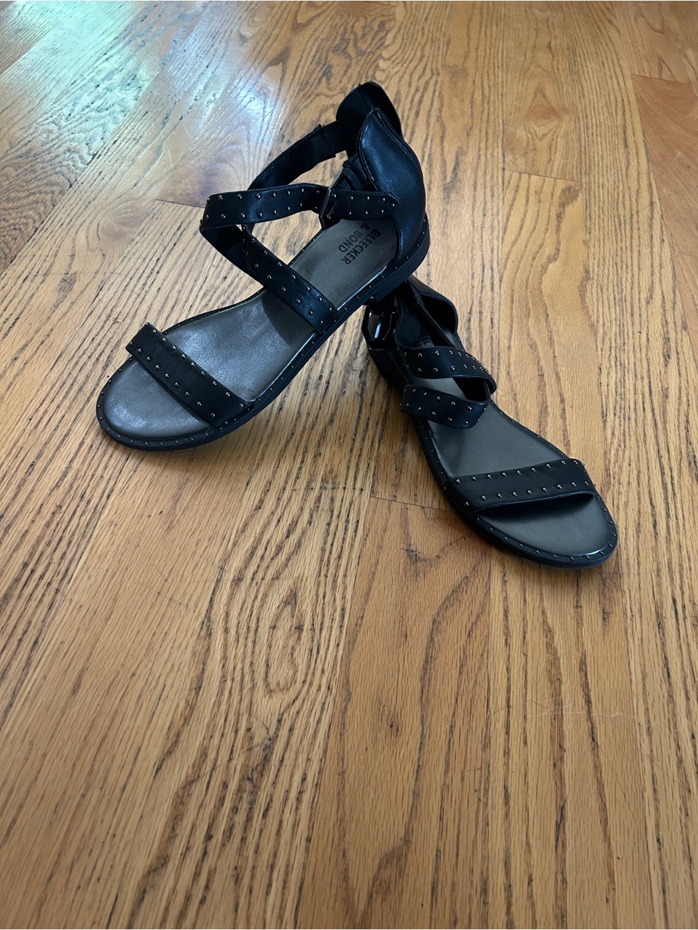 Black Studded Crisscross Ankle Strap Sandals